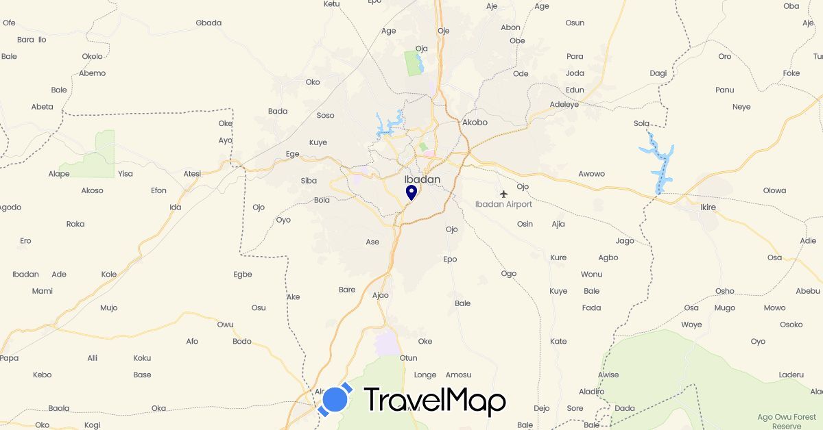 TravelMap itinerary: driving in Nigeria (Africa)